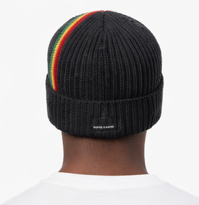 Nouveau bonnet en tricot côtelé jacquard noir à rayures arc-en-ciel avec logo personnalisé, style Rasta Reggae, pour l'hiver - Product Image 3