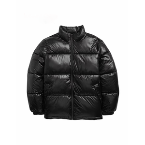 Men Black Shiny Hooded Streetwear Solid Puffer Jacket Winter Thick <b>Warm</b> Lightweight Zip <b>Waterproof</b> Breathable OEM Custom Logo - Product Image 1