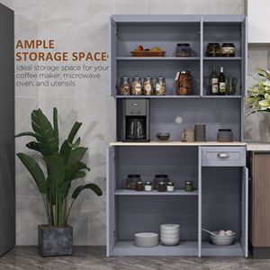 "Farmhouse <b>Kitchen</b> <b>Pantry</b> Storage Cabinet with Hutch 71" Gray Microwave Oven Countertop Adjustable Shelves" - Product Image 4