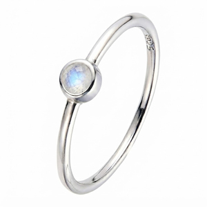 Rhaya Jewels Elegant Rhodium Plated 925 Sterling Silver Round Cut Moonstone Bezel Setting <b>Dainty</b> Band Trendy Engagement <b>Ring</b> - Product Image 3