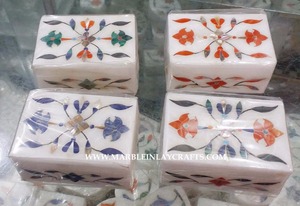 Caja de joyería cuadrada de mármol blanco de la mejor calidad y diseño indio, mezclada con nácar, para regalo empresarial y decoración del hogar. - Product Image 3