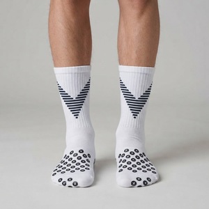 <b>White</b> Anti Slip Football Grip <b>Socks</b> with Chevron Calf Pattern Rubber Traction Pads Sports Performance Hosiery - Product Image 1