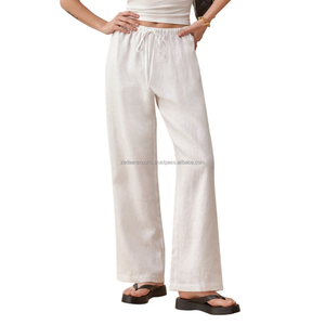 Pantalon en lin à taille élastique et cordon de serrage pour femmes personnalisable dernier approvisionnement ODM respirant - Product Image 6