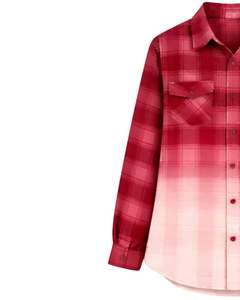 Chemise en flanelle à carreaux rouge ombré personnalisée pour femme, à manches longues, boutonnée, décontractée, avec deux poches poitrine, pour l'automne - Product Image 3