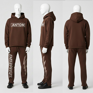 Ensemble survêtement et pantalon de jogging streetwear pour homme en molleton de coton épais marron uni à capuche, personnalisé OEM pour l'hiver - Product Image 1