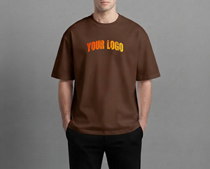 Men's Brown Cotton T-Shirt Short Sleeve O-Neck Casual Oversized Front Logo High Street Breathable Eco-Friendly <b>Sand</b> Washed - Product Image 1