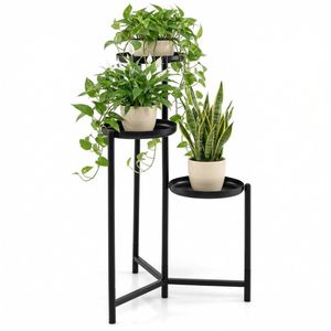 3-Tier Black Rustproof Metal Plant <b>Stand</b> with Anti-Scratch Feet Staggered <b>Corner</b> Plant Shelf for Flower Pots & Planters - Product Image 3