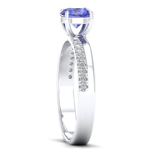 Bague solitaire REYES luxueuse en or blanc 14K 18K avec diamant certifié IGI, taille ronde, 0,84 carat, pierre précieuse tanzanite, bijou cadeau - Product Image 3