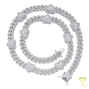 Collar de Cadena Cubana con Forma de Corazón y Eslabones con Incrustaciones de Piedras, Joyería Premium de Moda Urbana - Product Image 5