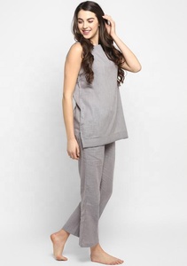 Increíble ropa de yoga gris sin mangas hasta el suelo pantalones elásticos dos bolsillos laterales cintura natural sólido tejido ecológico - Product Image 3