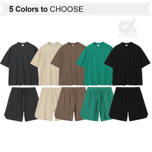 New 2026 Unisex <b>Waffle</b> Knit T-<b>Shirt</b> & Shorts Set Round Neck Solid Color Breathable Casual Summer Wear 5 Colors - Product Image 3