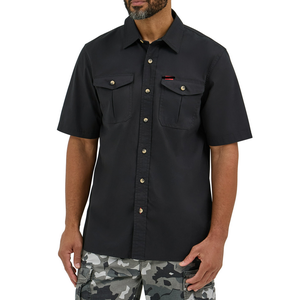 Chemise en twill pour homme, coupe classique, logo personnalisé, été, OEM ODM, manches courtes, 55% coton, 43% polyester, 2% élasthanne, fermeture boutonnée - Product Image 5