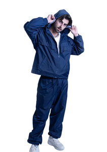 Men's Black Hooded Windproof Tracksuit Lightweight Polyester Streetwear Full Zip <b>Jacket</b> and Pants Set Solid Color Loose Fit Spri - Product Image 2
