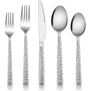 Ensemble de couverts en acier inoxydable martelé de 40 pièces, couverts carrés comprenant des couteaux à dîner, vaisselle en métal de 8 pièces - Product Image 1