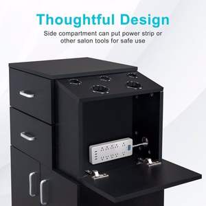 Carrello da Salone Nero con Ruote, 5 Supporti per Asciugacapelli, 2 Cassetti, 1 Ampio Armadietto, Postazione Mobile (Nero) - Product Image 6