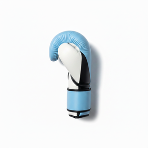 นวมชกมวยหนังแท้สีฟ้าอ่อนและสีขาว ขนาด 14 ออนซ์ แบบผูกเชือก ระบายอากาศได้ดี-อุปกรณ์สำหรับการฝึกซ้อมและการต่อสู้ระดับมืออาชีพ - Product Image 2