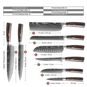 Ensemble de 8 couteaux de chef japonais faits à la main avec des lames en acier Damas à 67 couches, manches en bois d'olivier ambidextres, finition hautement polie - Product Image 4