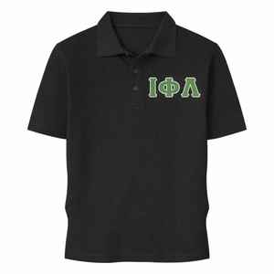 Camiseta polo negra de la hermandad Iota Phi Lambda con letras griegas, ropa informal para mujer, top de manga corta con cuello - Product Image 5