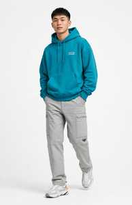 <b>Men's</b> <b>Burgundy</b> Pullover <b>Hoodie</b> Embroidered Logo Solid Color Hooded Sweatshirt with Front Pocket Casual Fit - Product Image 1