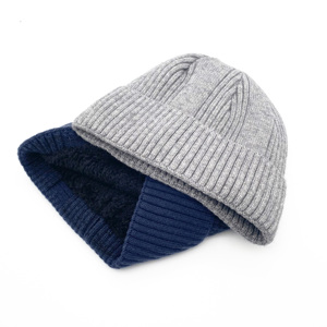 Unisex Ribbed Knit <b>Beanie</b> <b>Hat</b> Solid Gray Color 100% Acrylic Casual Winter Warm Cap for Adults 56-58CM Head Circumference - Product Image 2