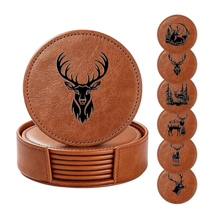 Stag Pattern Leather <b>Coaster</b> <b>for</b> <b>Drinks</b> with Holder, <b>Coasters</b> Set of 6, Cup Mats <b>for</b> Home Cafe Luxury Home Decor Leather <b>Coaster</b> - Product Image 3