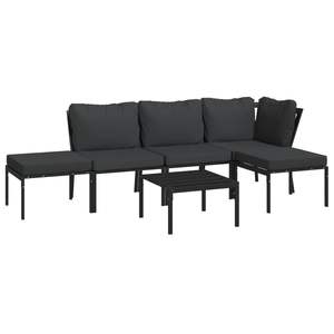 Conjunto de Muebles de Jardín en Negro y Gris, Acero con Recubrimiento en Polvo y Material de Poliéster - Product Image 3