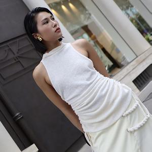 Chemisier long sans manches sexy et structuré pour femme, col bénitier, extensible dans les 4 sens, respirant, infroissable, mélange polyester-coton - Product Image 4