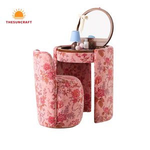 Manufacturer Bulk Modern Corner <b>Vanity</b> Set - Oak Wood Girls Makeup <b>Table</b> with <b>Mirror</b> & Chair Cheap - Product Image 2