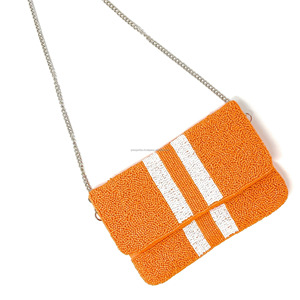 Handmade Orange White Beaded Clutch <b>Bag</b> Women Foldable Custom Size Crossbody Evening Purse Durable - Product Image 4