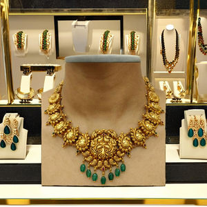 22K Solid Gold Temple Necklace <b>Set</b> | Traditional <b>Indian</b> Bridal <b>Jewellery</b> | Antique Finish Handcrafted Gold Haram - Product Image 4