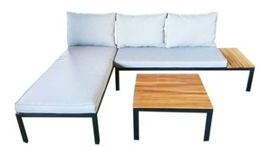 Ensemble de canapés d'angle de jardin moderne pour l'extérieur, structure en aluminium, sièges rembourrés pour patio avec table d'appoint - Product Image 1