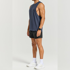 Camiseta sin mangas azul marino para hombre, cuello redondo, color sólido, de secado rápido, tejida, deportiva, para entrenamiento. - Product Image 4