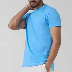 T-shirt en coton bleu uni à col rond et manches courtes pour homme, coupe classique, décontracté, en jersey, t-shirts en coton pour homme, t-shirts en coton biologique pour homme - Product Image 2