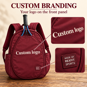 Sac à dos pour raquette de squash bordeaux avec impression de logo personnalisé, porte- Raquette externe, compartiment principal zippé et bretelles rembourrées réglables - Product Image 5