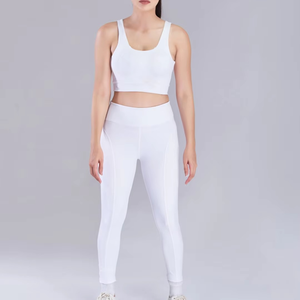 Women's <b>White</b> Yoga <b>Set</b> High Waist Leggings Crop Top <b>2</b> <b>Piece</b> Activewear Racerback Seamless Full Length Spandex Polyester - Product Image 4