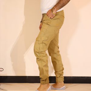 Pantalon cargo pour homme, taille élastique, fermeture éclair, couleur unie, coupe slim, vêtements décontractés d'extérieur avec poches, toutes saisons - Product Image 4