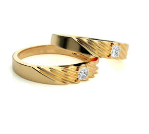 925 Sterling Silver Gold Plated Zircon Eternity Band Diagonal <b>Couple</b> <b>Rings</b> Romantic Style - Product Image 1