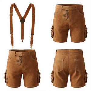 Pantalones Cortos Bávaros de Gamuza Premium Color Camel para Hombre, Pantalones Cortos de Cuero Bordados Tradicionales para Oktoberfest, Fabricante Mayorista - Product Image 3