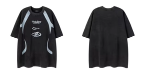 New Style Custom Acid Washed Logo T-<b>shirts</b> Oversized Vintage <b>Patchwork</b> Short Sleeves Round Neck Digital Printing Summer - Product Image 4