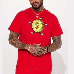 T-shirt personnalisé 2026 avec impression de logo pour homme, col rond, couleur rouge, manches courtes, 100% coton, t-shirt uni pour homme - Product Image 5