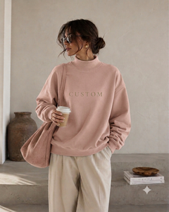Sudadera Oversize de Cuello Alto para Mujer, Rosa, de Algodón, Estilo Urbano, Casual de Invierno, con Estampado de Letras y Hombros Caídos - Product Image 1