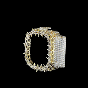 Lunette de montre de luxe sertie de diamants – Lunette ovale personnalisée GS-5600 avec pavé de diamants en forme de dents de requin, finition or jaune - Product Image 2