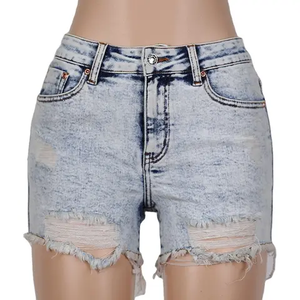 Shorts de mezclilla elegantes para mujer, de cintura alta, ajustados, con borlas, sin elástico, en tela de color, en stock. - Product Image 2