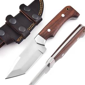 Couteau Skinner EDC en acier inoxydable OEM/ODM, pointe tombante, manche en bois de rose, ultra-affûté, pour usage industriel/DIY, camping en extérieur, avec étui, faibles MOQ - Product Image 1