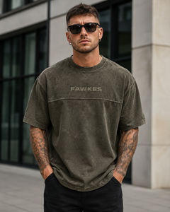 Fawkes Men's Oversized Washed Cotton Fleece T-<b>Shirt</b> Short Sleeve Street Style O-Neck Loose Fit Vintage Breathable Wholesale Rate - Product Image 1