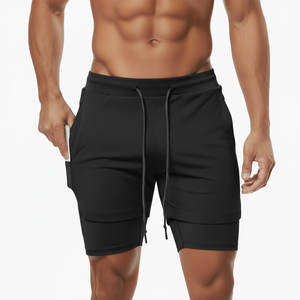 Short d'entraînement tissé 2-en-1 blanc pour homme, personnalisé OEM, à séchage rapide, pour le sport, la gym et le basketball, avec doublure de compression - Product Image 1