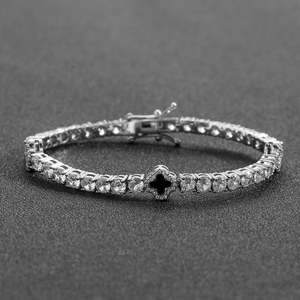 Pulsera de tenis RB Gems VVS Moissanite Clover de plata de ley 925, estilo Hip Hop, chapada en rodio, con incrustaciones de malaquita y ónix. - Product Image 3