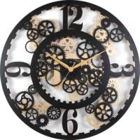 Horloge murale en MDF et quartz 60 cm, forme d'engrenage 3D surdimensionnée, squelette, finition métallique, alimentée par piles, pour maison et bureau de luxe