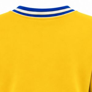 Pull en tricot jaune pour femme RHOAD, col rond, broderie bleue motif cœur, col et poignets rayés blancs, style sororité grecque 1922 - Product Image 5