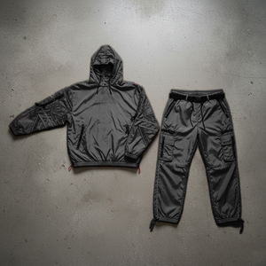 Custom Men's Color Block Nylon Tracksuit Windbreaker Jacket and Snap Button Pants Set Streetwear Sportswear OEM ODM - Product Image 6